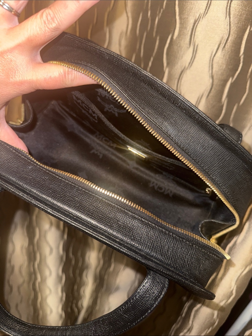MCM Black Leather Satchel with Gold Logo Plate - Picture 11 of 13